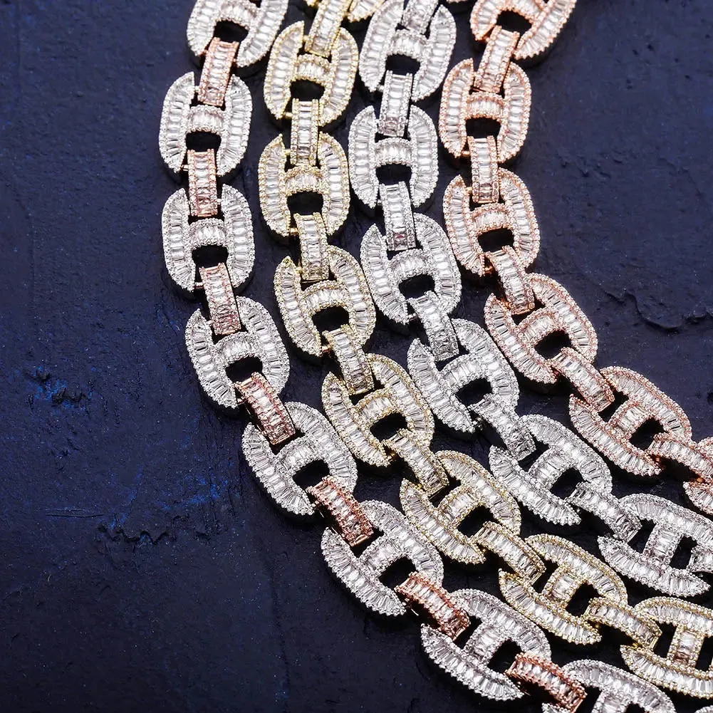 15mm Baguette Mariner Link Chain in White Gold