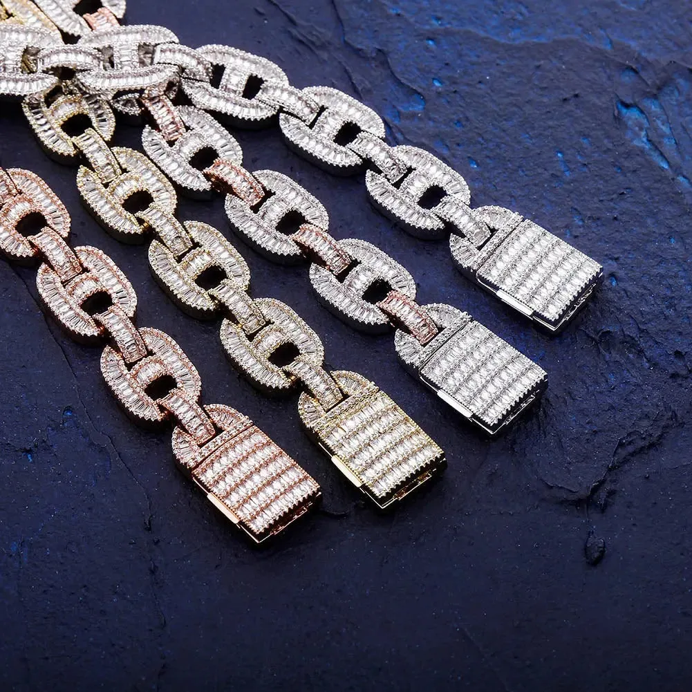 15mm Baguette Mariner Link Chain in White Gold