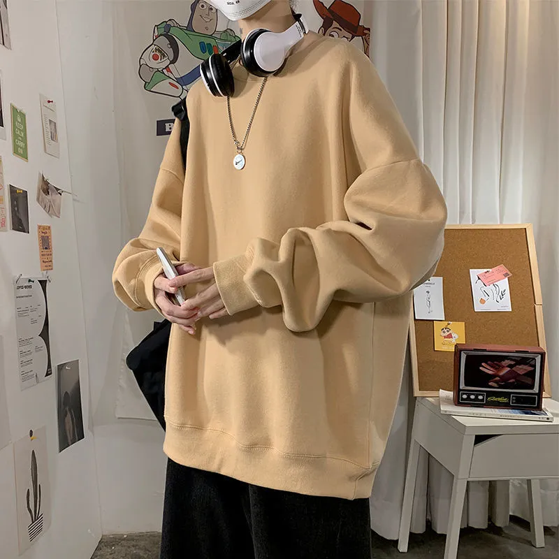 Aidase Sweatshirt Fall Harajuku O-Neck Oversized Sweater Casual Velvet Long Sleeve Basic Top Casual Wear