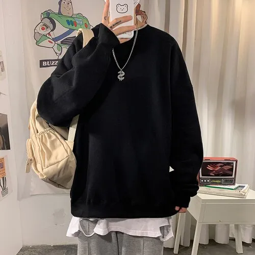 Aidase Sweatshirt Fall Harajuku O-Neck Oversized Sweater Casual Velvet Long Sleeve Basic Top Casual Wear