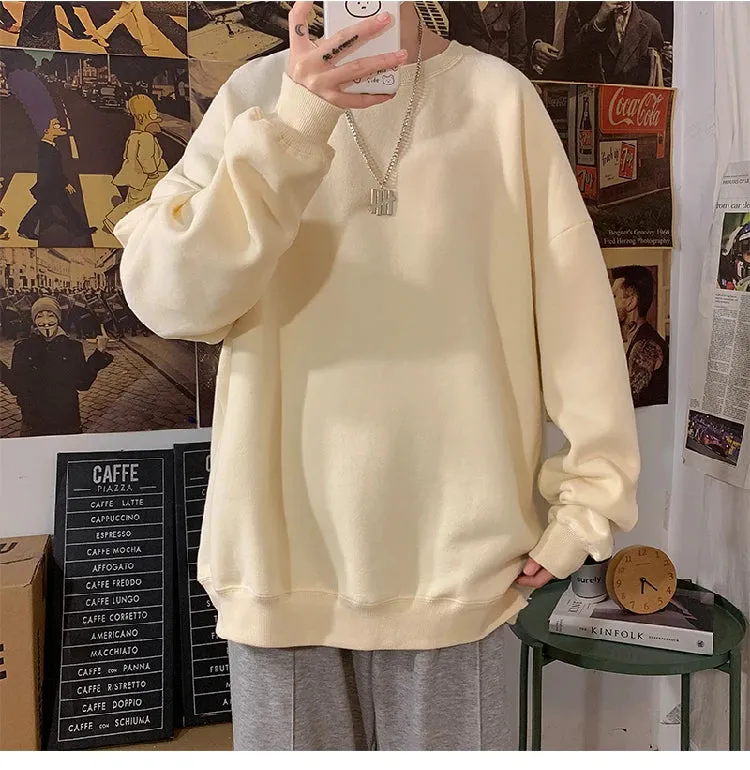 Aidase Sweatshirt Fall Harajuku O-Neck Oversized Sweater Casual Velvet Long Sleeve Basic Top Casual Wear