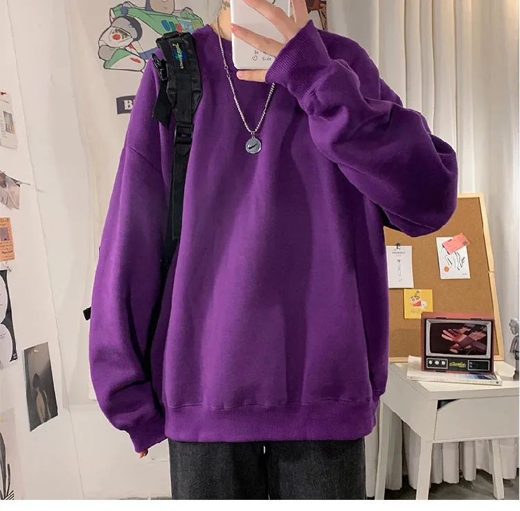 Aidase Sweatshirt Fall Harajuku O-Neck Oversized Sweater Casual Velvet Long Sleeve Basic Top Casual Wear