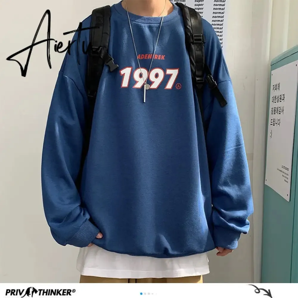 Aiertu Spring Men Casual Sweatshirts Harajuku 1997 Printed Men Oversized Hoodies  Korean Man Casual Loose Pullovers