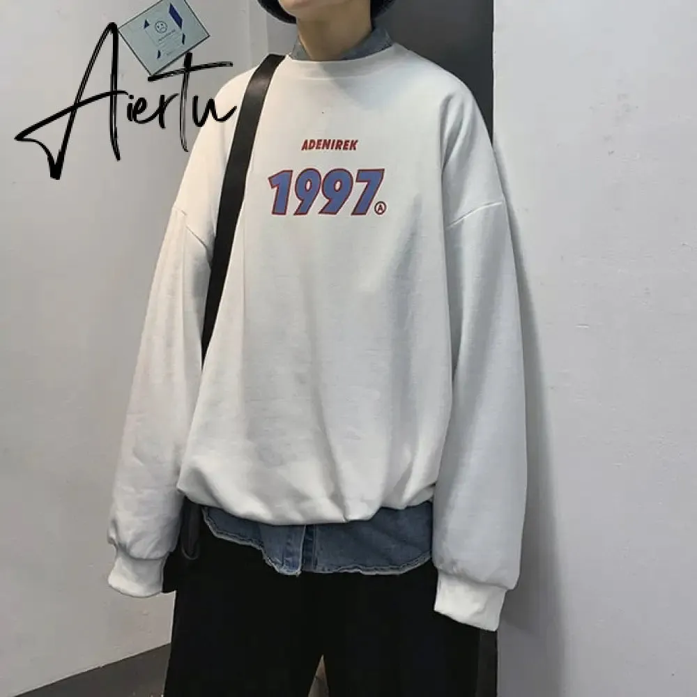 Aiertu Spring Men Casual Sweatshirts Harajuku 1997 Printed Men Oversized Hoodies  Korean Man Casual Loose Pullovers