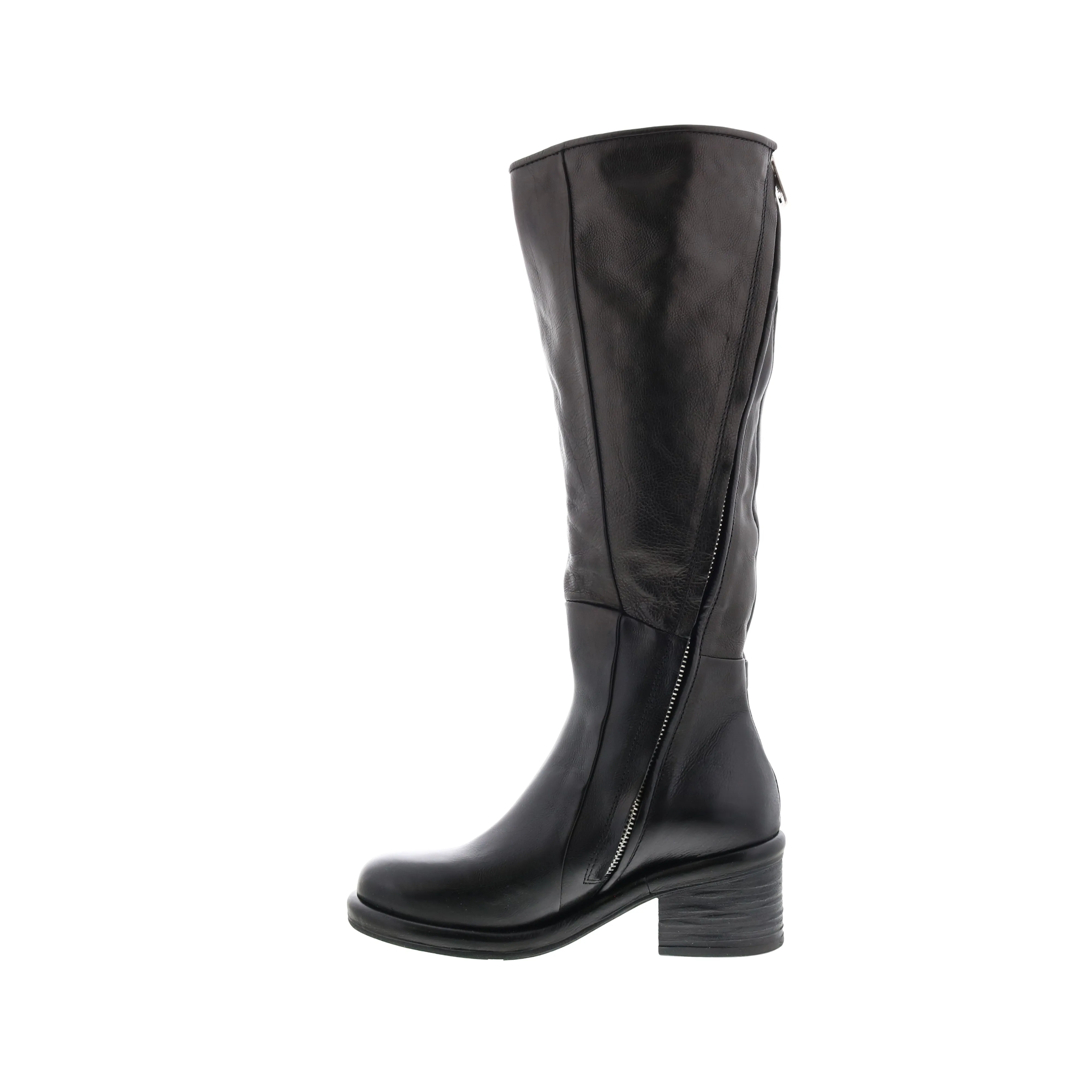 A.S.98 Lynton A95305-201 Womens Black Leather Zipper Knee High Boots