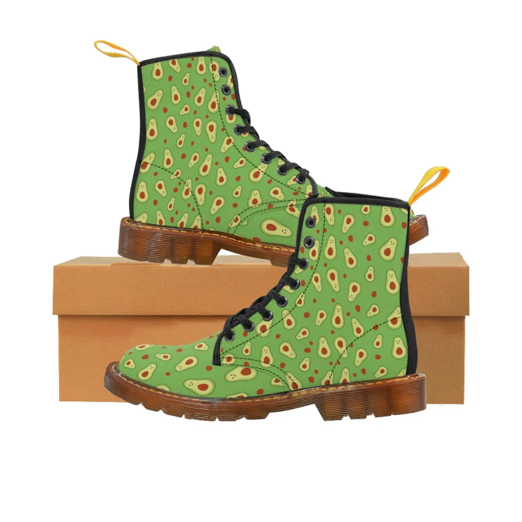 Avocado Women's Canvas Boots, Green Hiking Combat Winter Boots For Vegan Loving Ladies