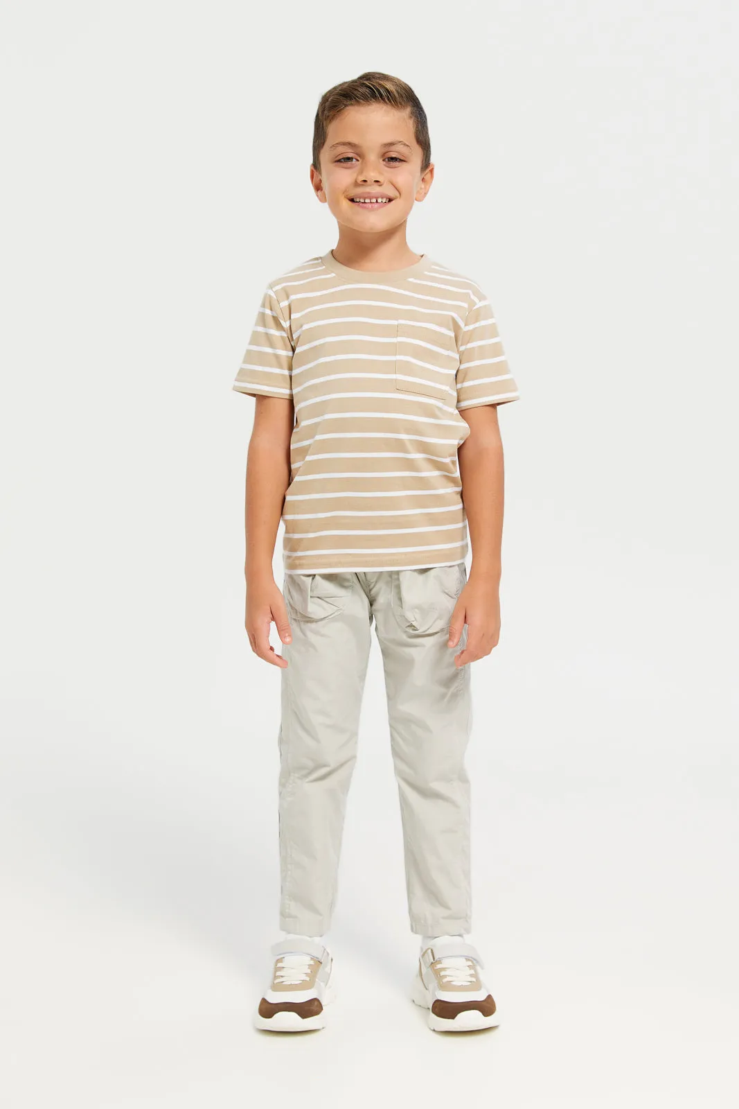 Boys Grey Pull-on Poplin Jogger With All Around Adjuster