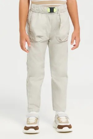 Boys Grey Pull-on Poplin Jogger With All Around Adjuster