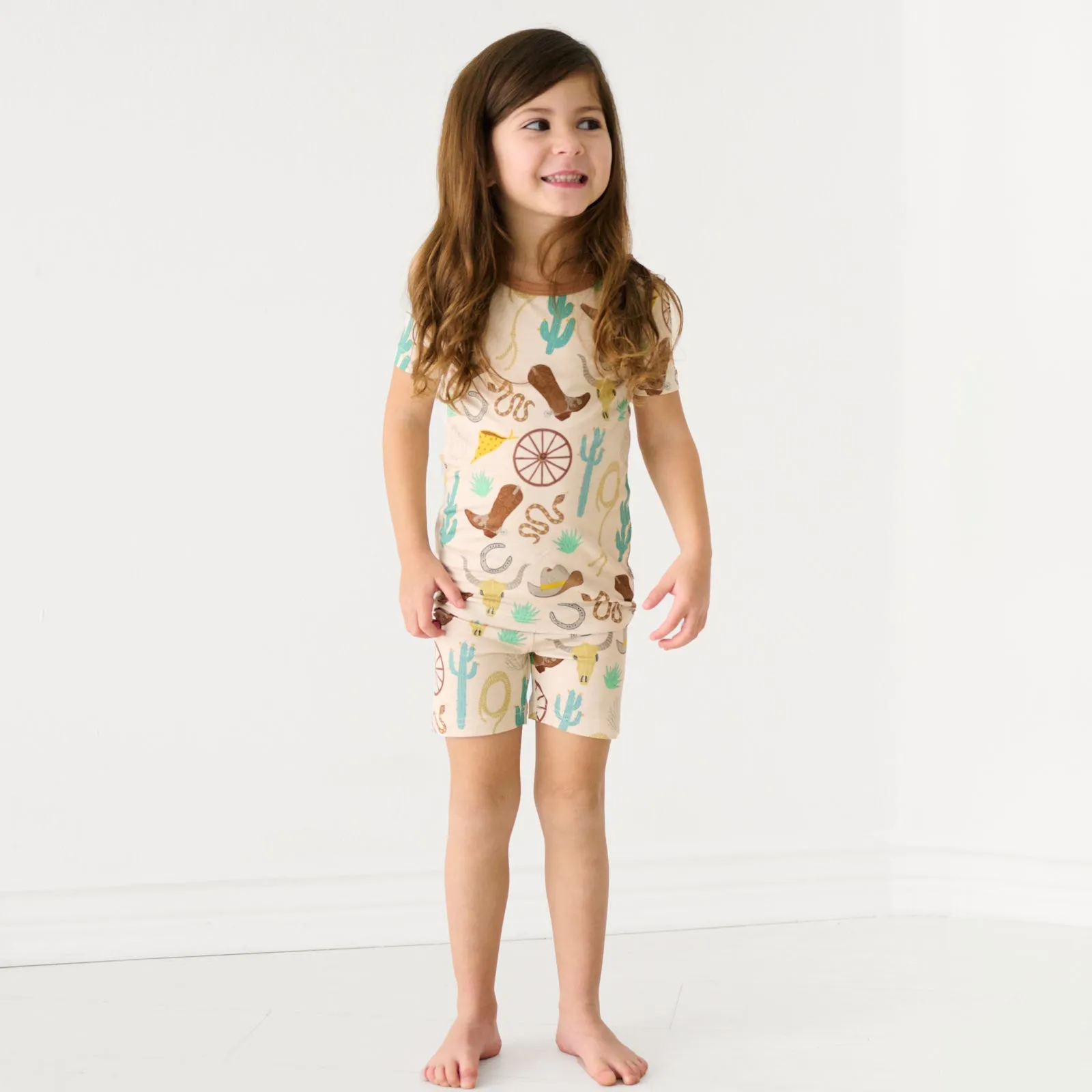 Caramel Ready to Rodeo Two-Piece Short Sleeve & Shorts Pajama Set