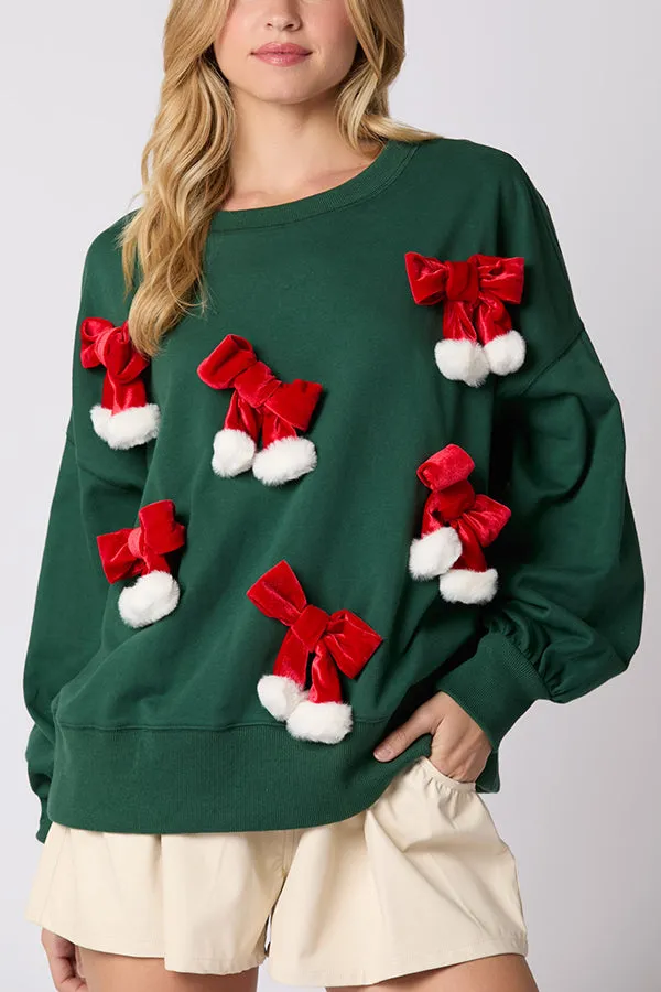 Christmas Bow Embellished Casual Long-sleeved Sweatshirt