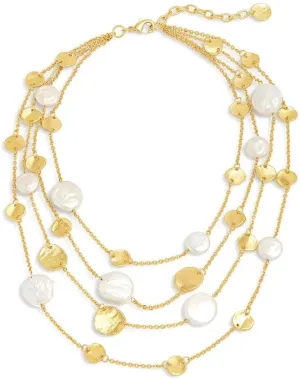 Coin and flat pearl multi strand necklace