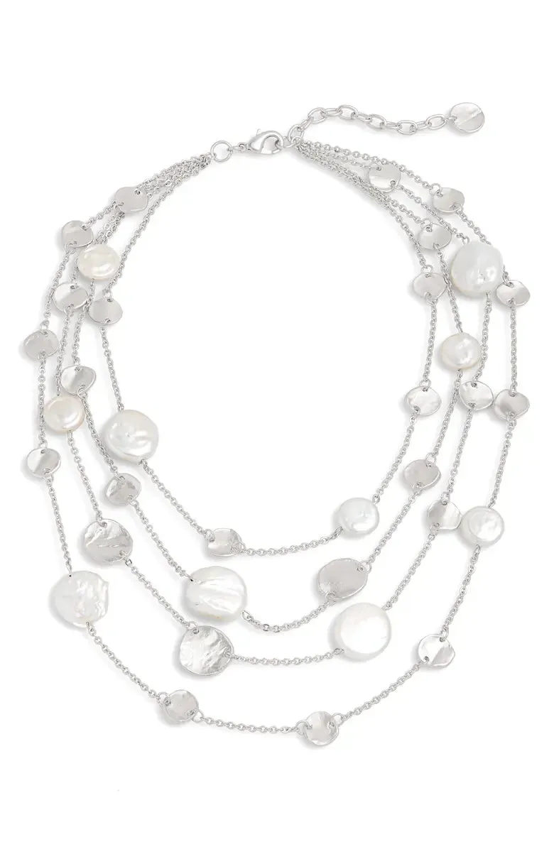 Coin and flat pearl multi strand necklace