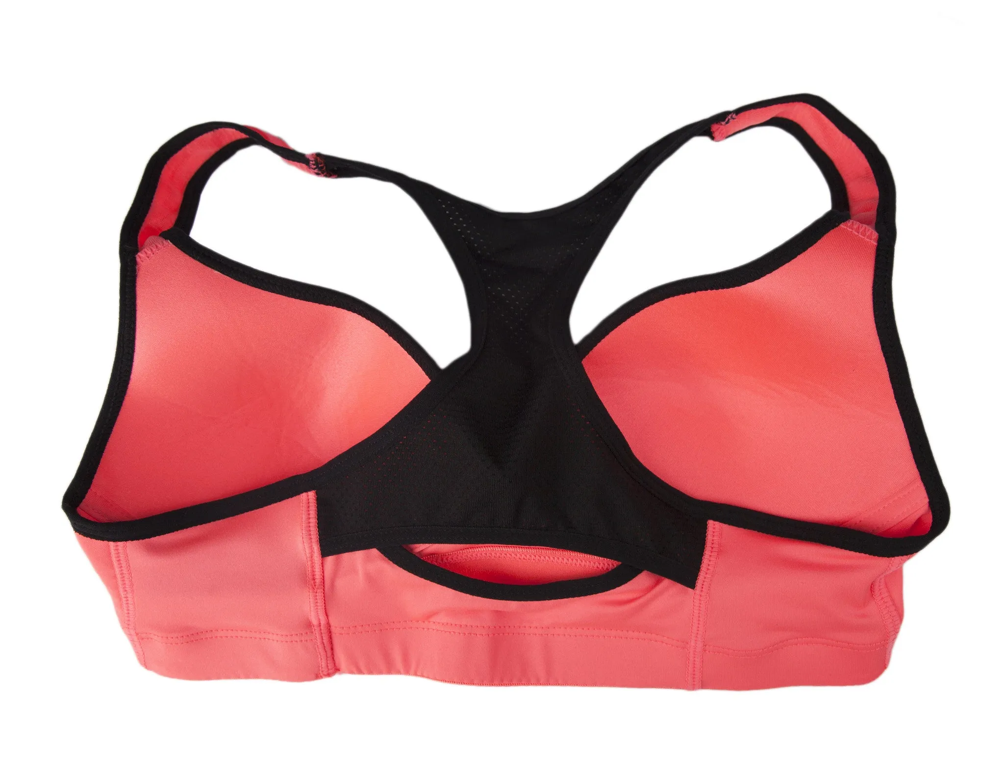 Coral and Black Low Impact Mesh Racerback Sports Bra