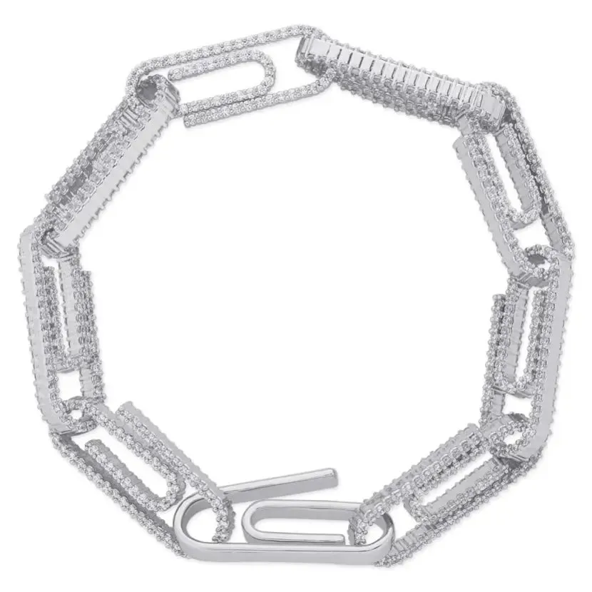 Diamond Paperclip Bracelet in White Gold