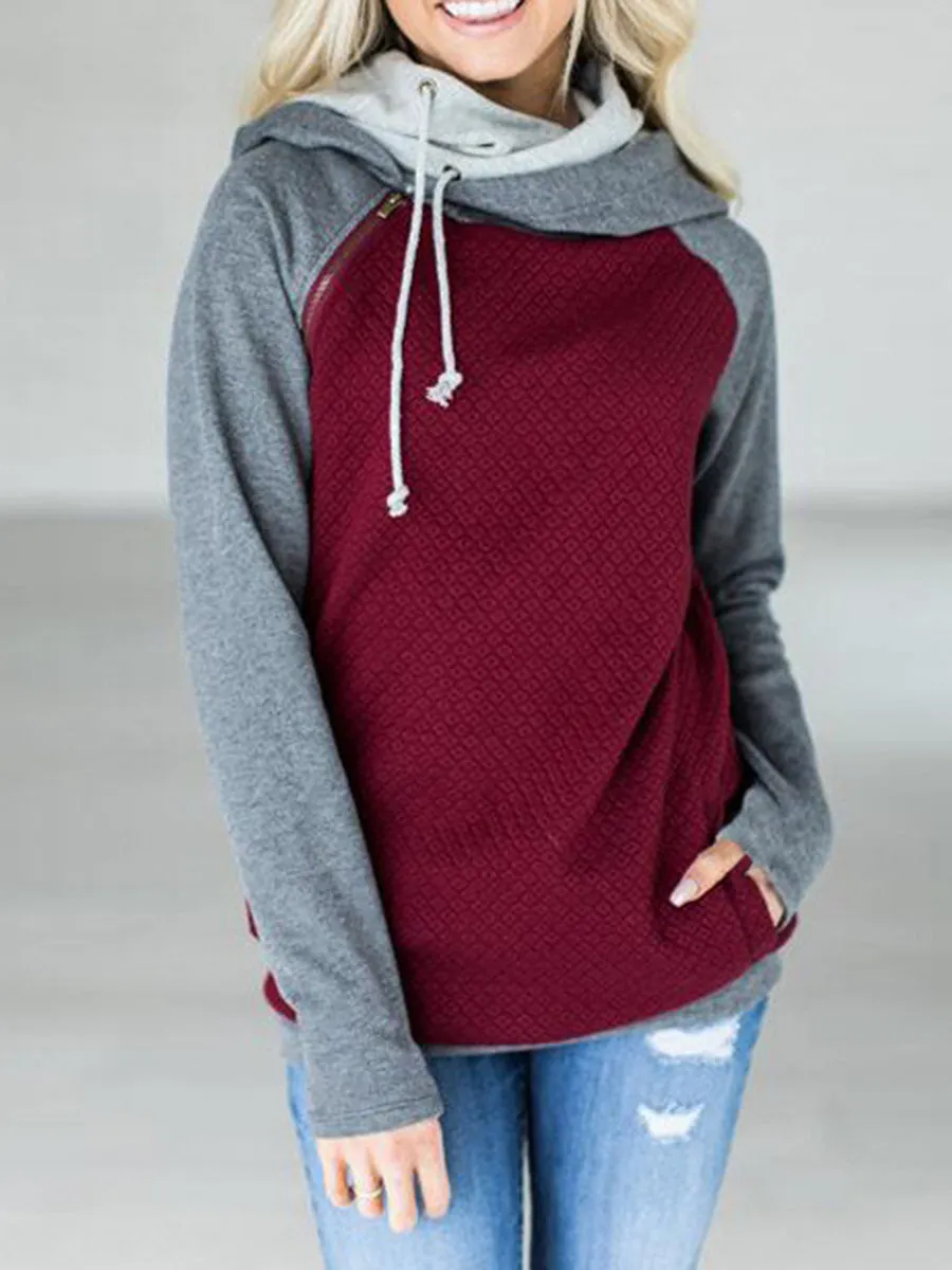 Fashion Casual Color Block Hooded Sweatshirt