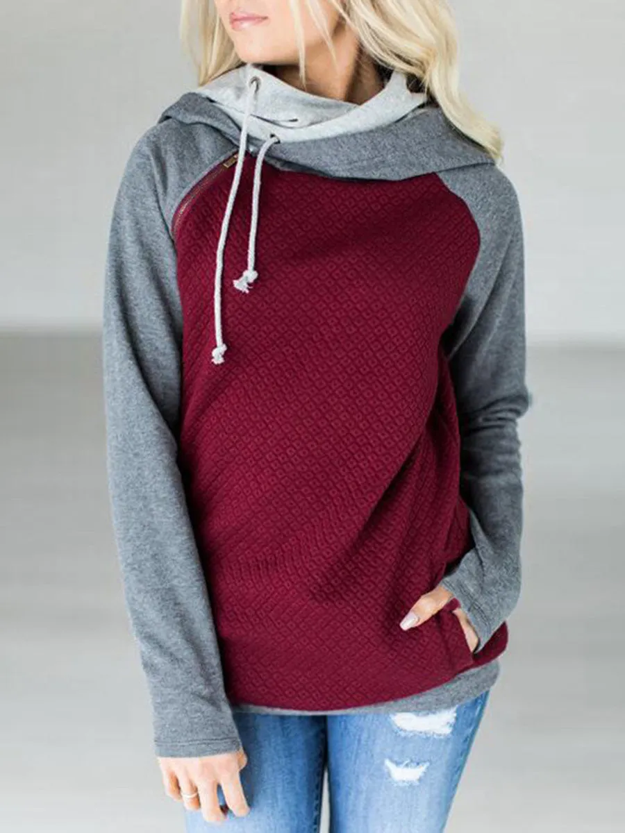 Fashion Casual Color Block Hooded Sweatshirt