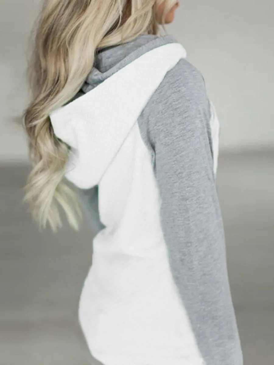 Fashion Casual Color Block Hooded Sweatshirt