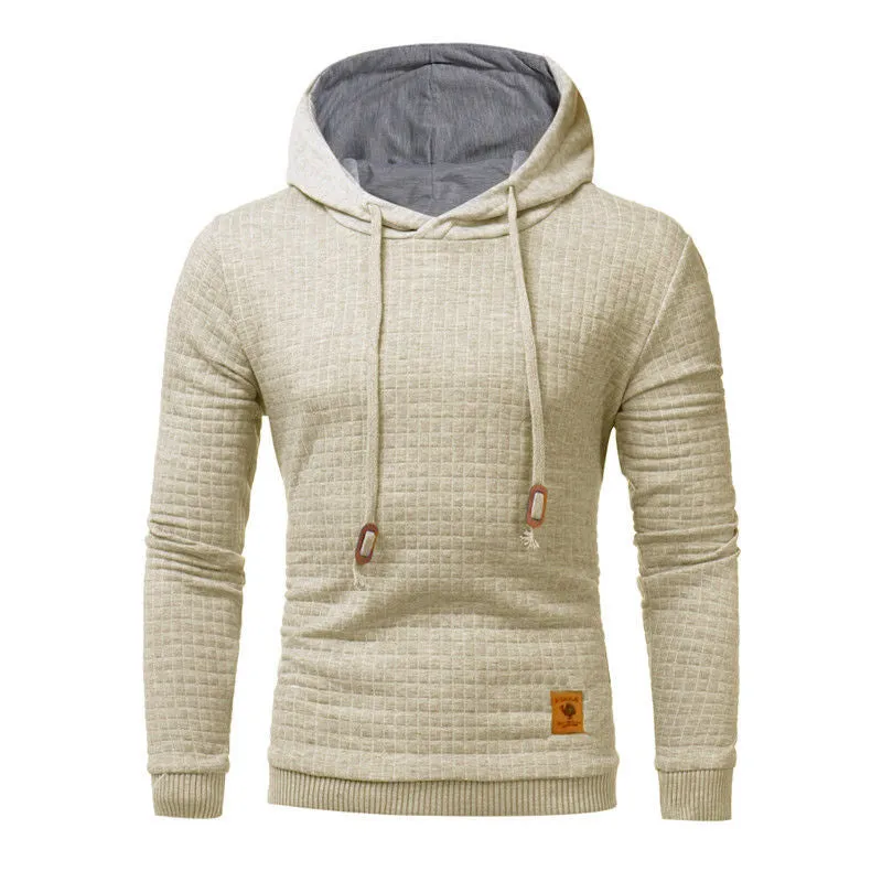 fo Square Pattern Quilted Classic  Men's  Casual Hoodies Men