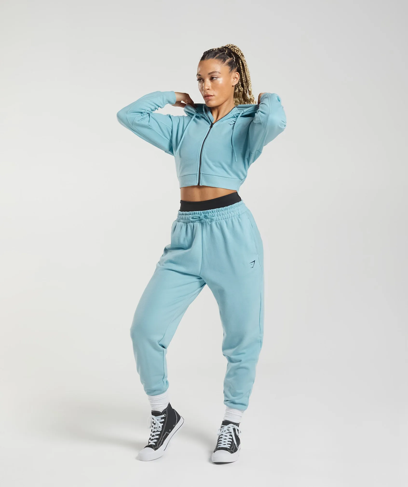 GS Power Cropped Zip Hoodie - Iceberg Blue