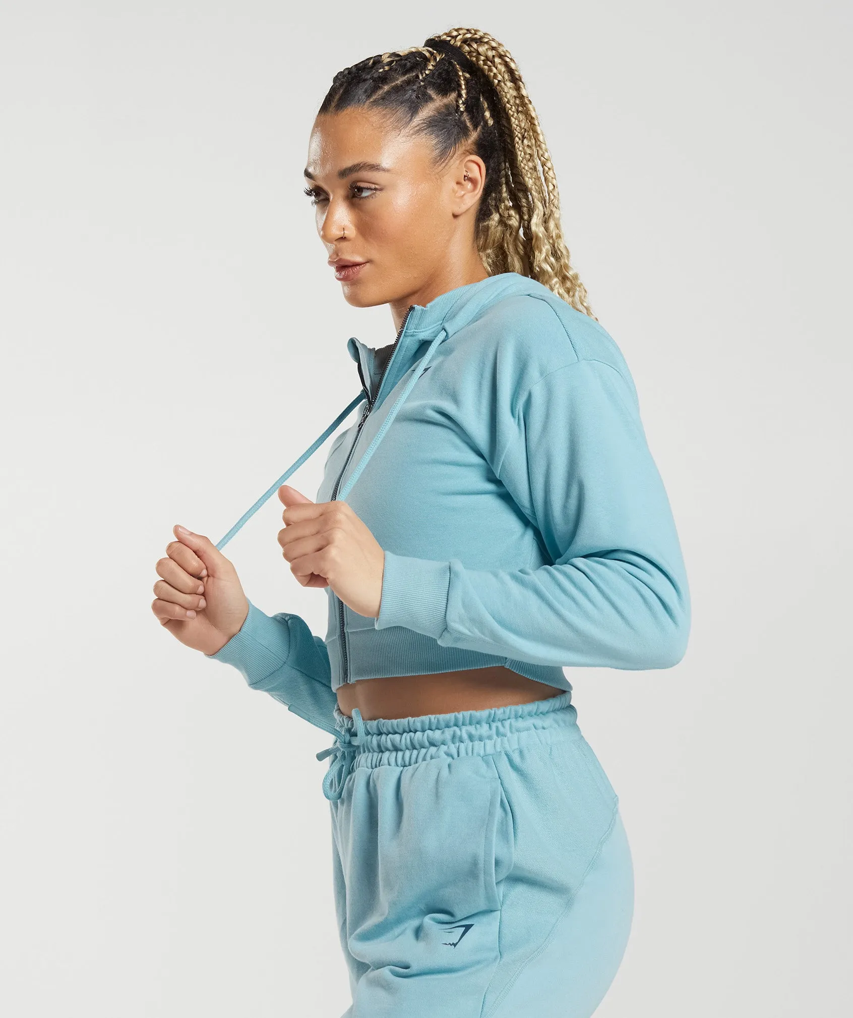 GS Power Cropped Zip Hoodie - Iceberg Blue