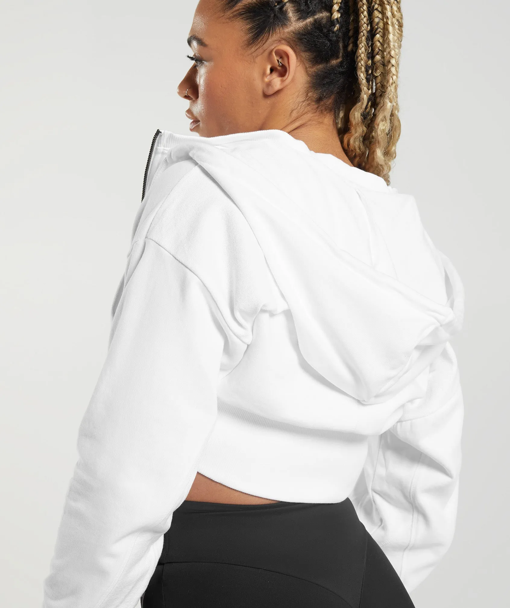 GS Power Cropped Zip Hoodie - White