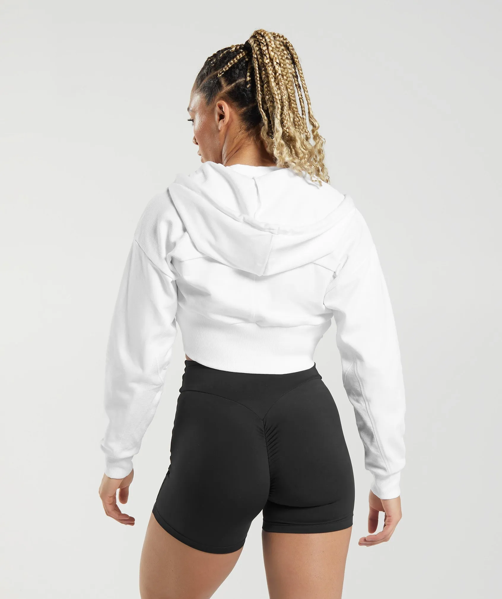 GS Power Cropped Zip Hoodie - White