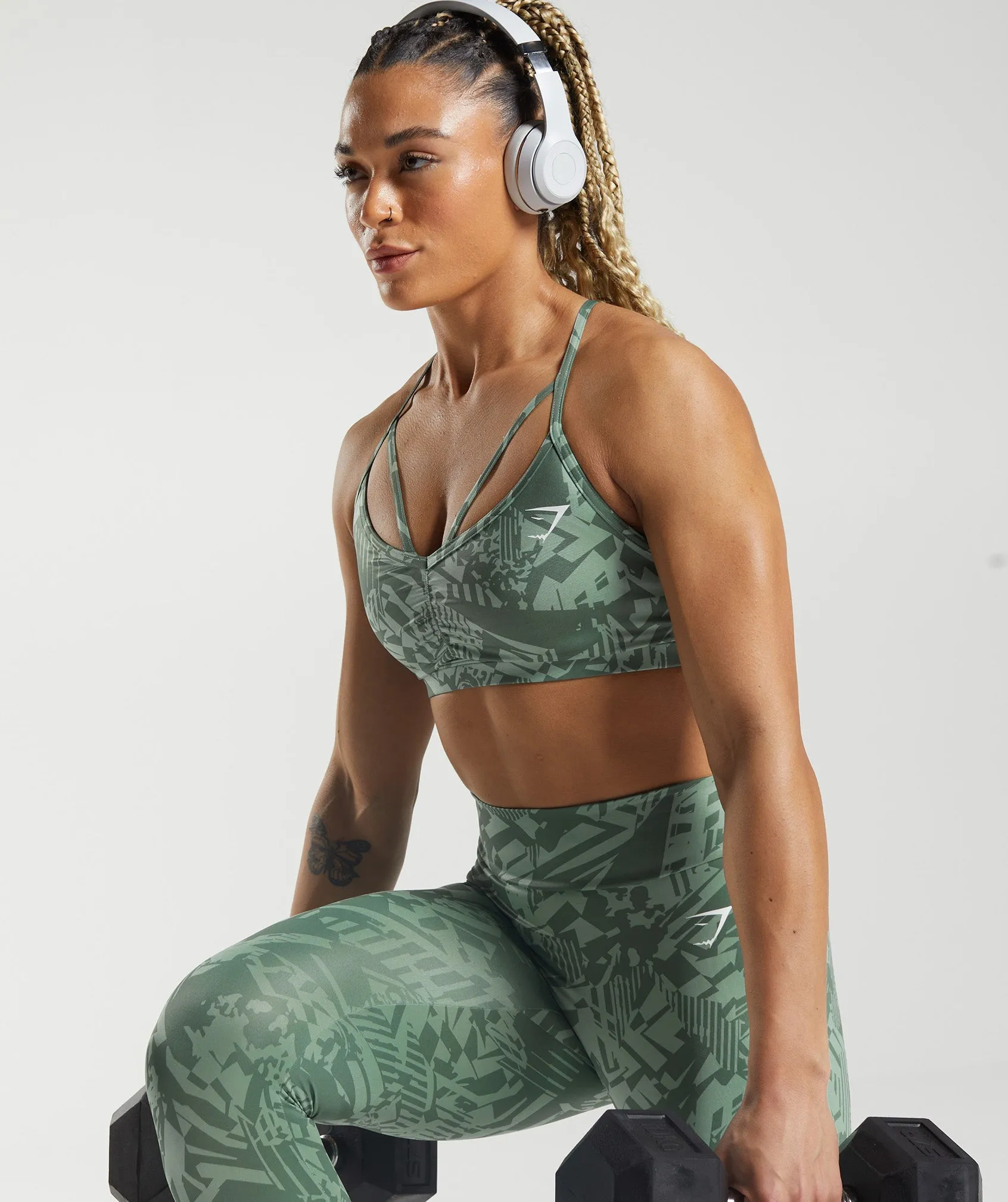 GS Power Sports Bra - Sage Green Print