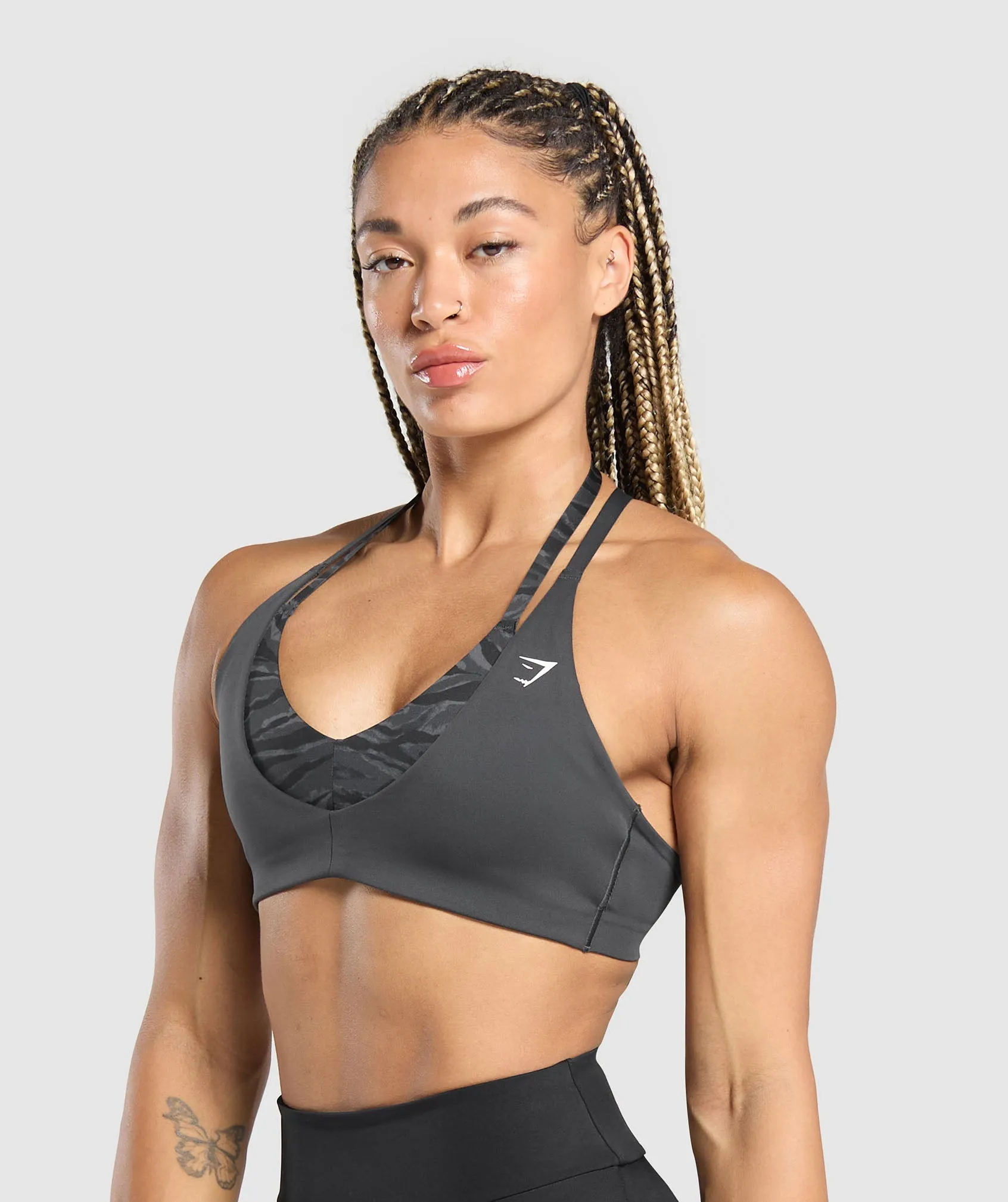 Gymshark Power x T Back Sports Bra - Asphalt Grey/Onyx Grey