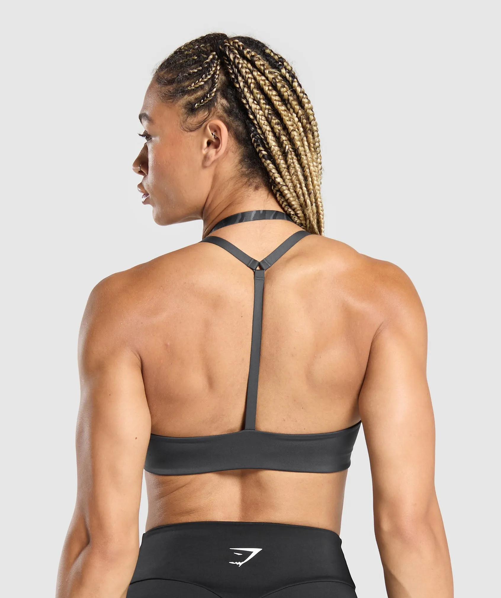 Gymshark Power x T Back Sports Bra - Asphalt Grey/Onyx Grey