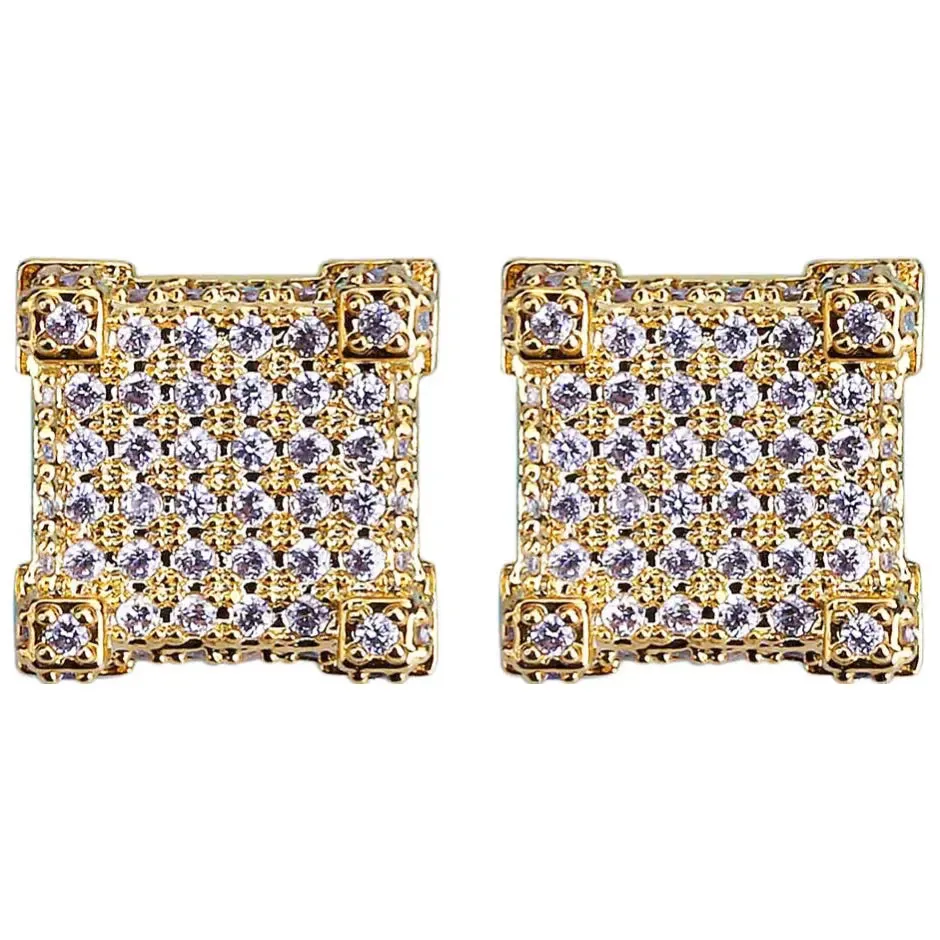 Iced Stud Earrings in Yellow Gold