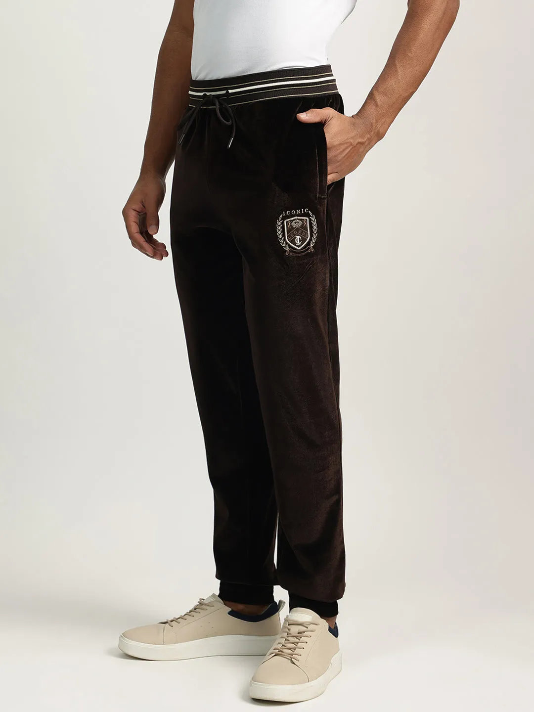 Iconic Men Brown Solid High-Rise Regular Fit Joggers Style Sweatpant