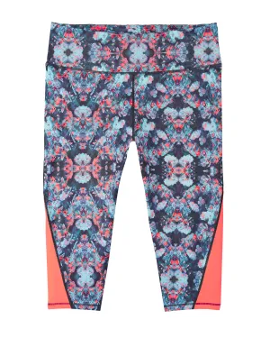 Imperial Printed Capri Tights | Turquoise / Coral