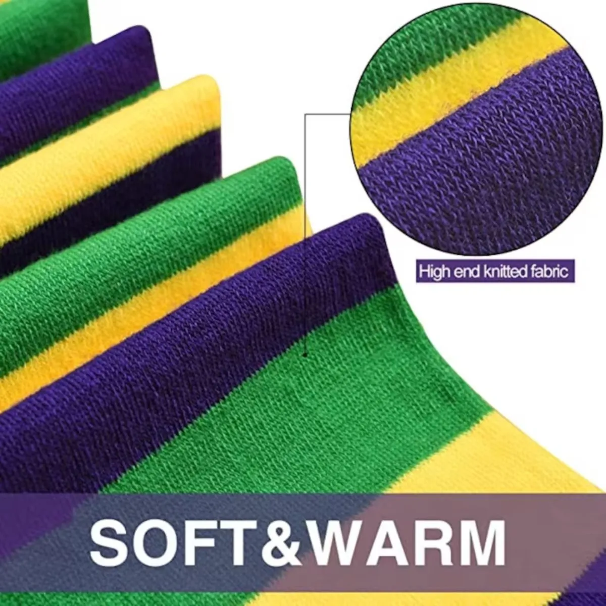 Mardi Gras Purple Gold and Green Striped Slouchy Socks