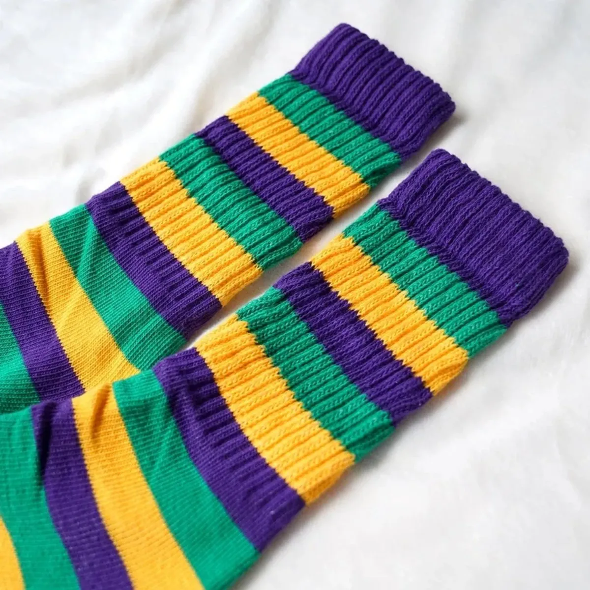 Mardi Gras Purple Gold and Green Striped Slouchy Socks