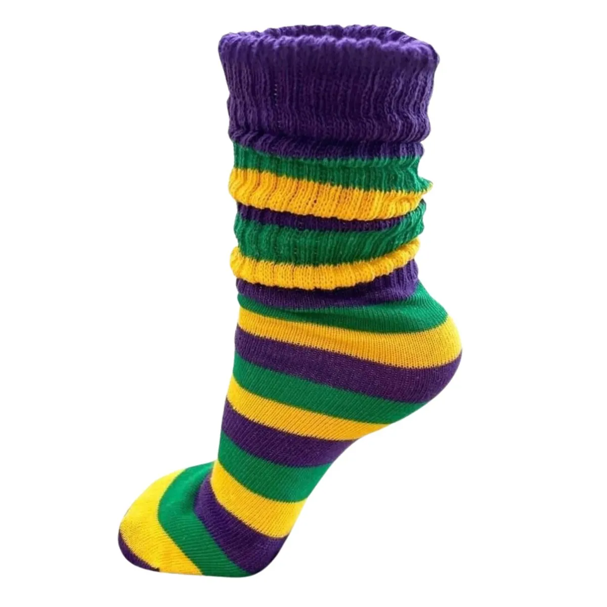 Mardi Gras Purple Gold and Green Striped Slouchy Socks