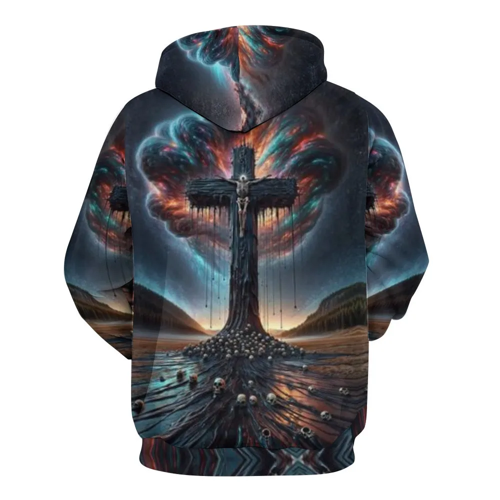 Mens Halloween Skull with Wood Cross 3D Print Hoodies