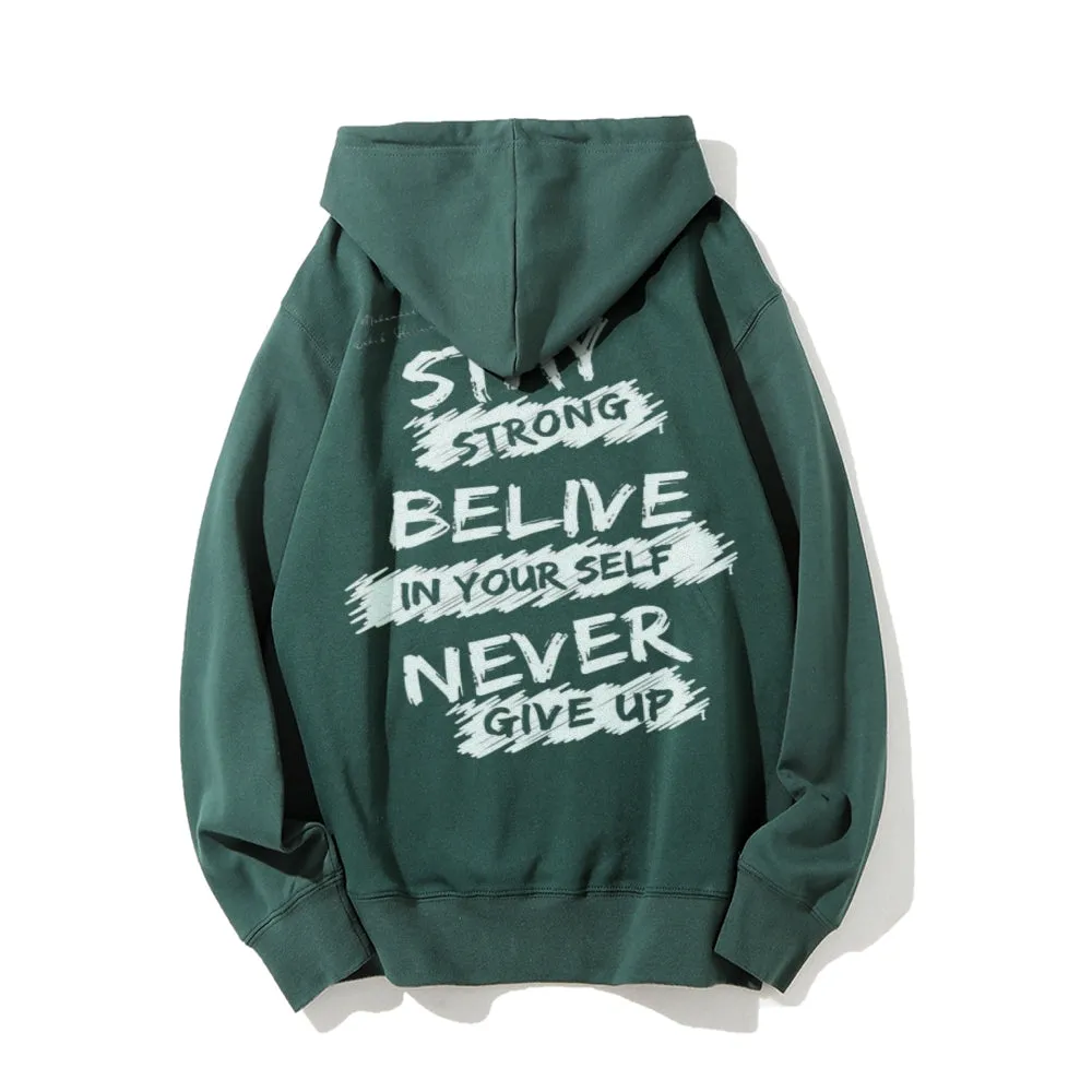 Mens Spirit Letter Graphic Pullover Hoodies