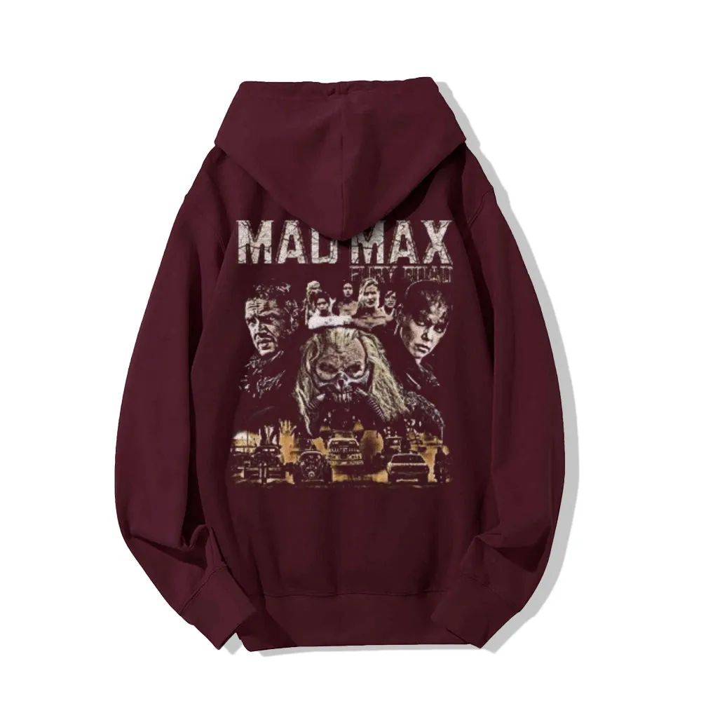 Mens Vintage Madmax Darkness Style Print Graphic Pullover With Kangaroo Pocket Hoodies