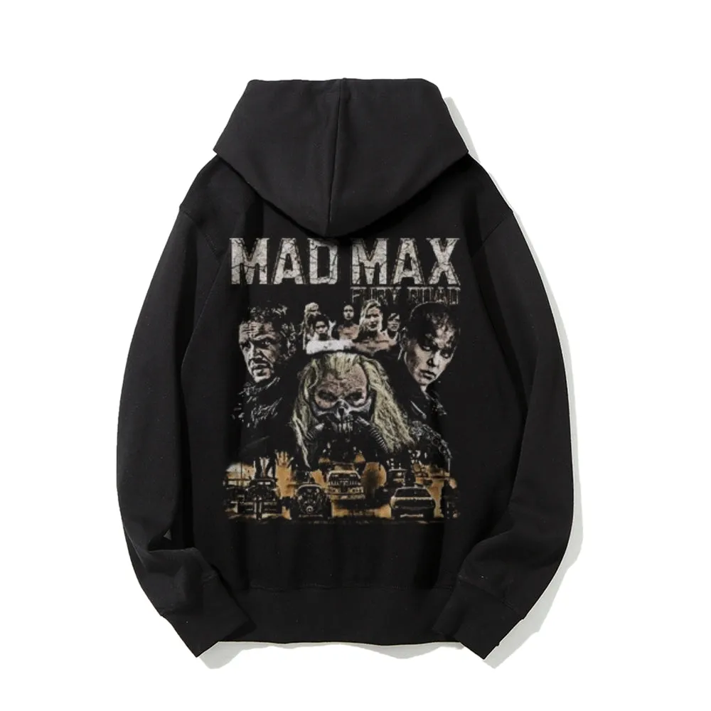 Mens Vintage Madmax Darkness Style Print Graphic Pullover With Kangaroo Pocket Hoodies