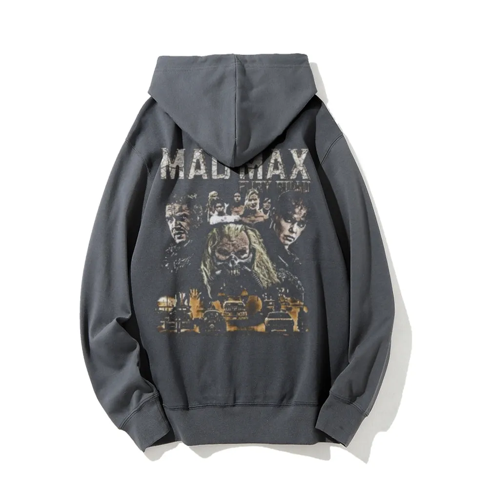 Mens Vintage Madmax Darkness Style Print Graphic Pullover With Kangaroo Pocket Hoodies