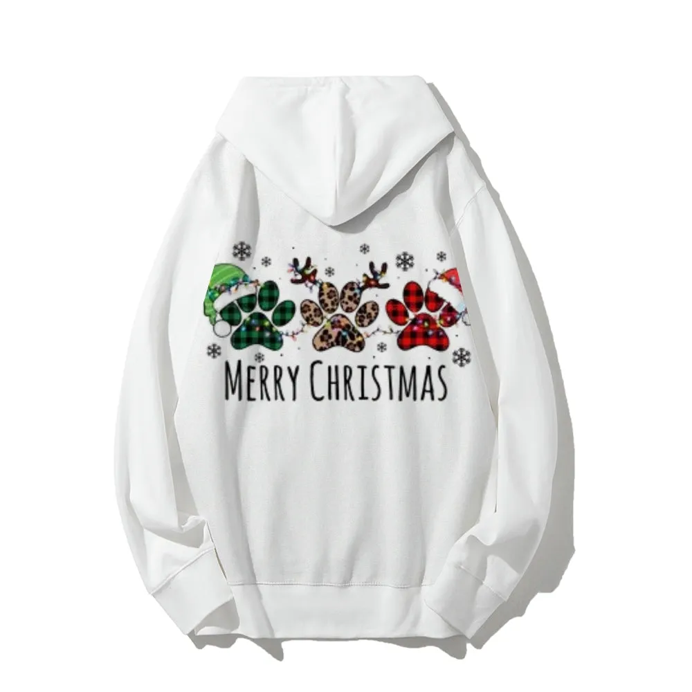 Merry Christmas Graphic Pullover With Kangaroo Pocket Hoodies