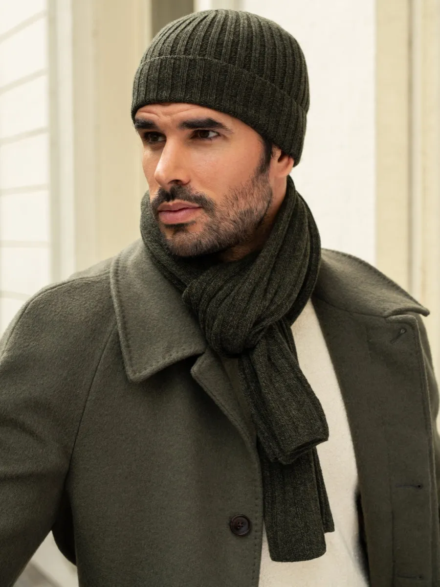 Napoli (dark green) - 100% cashmere ribbed scarf (unisex)