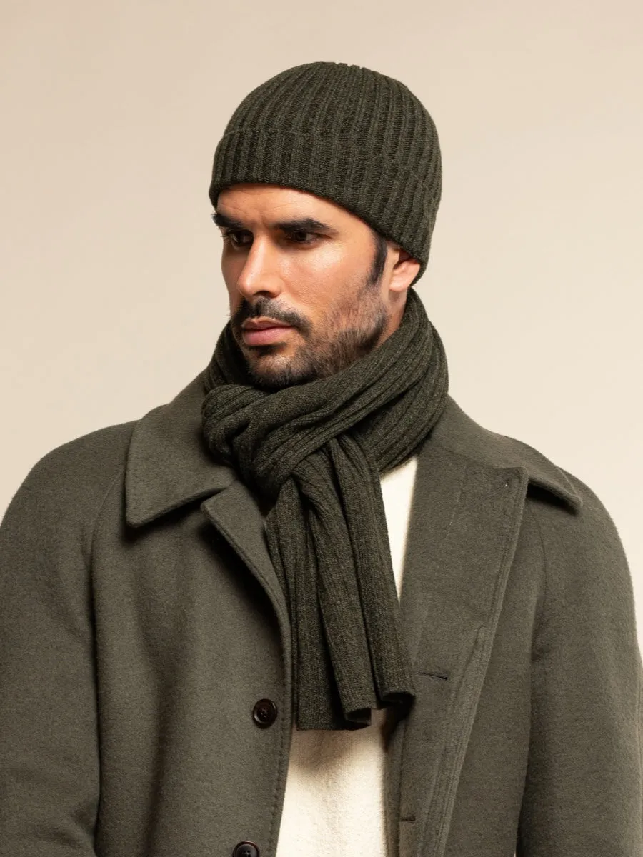 Napoli (dark green) - 100% cashmere ribbed scarf (unisex)