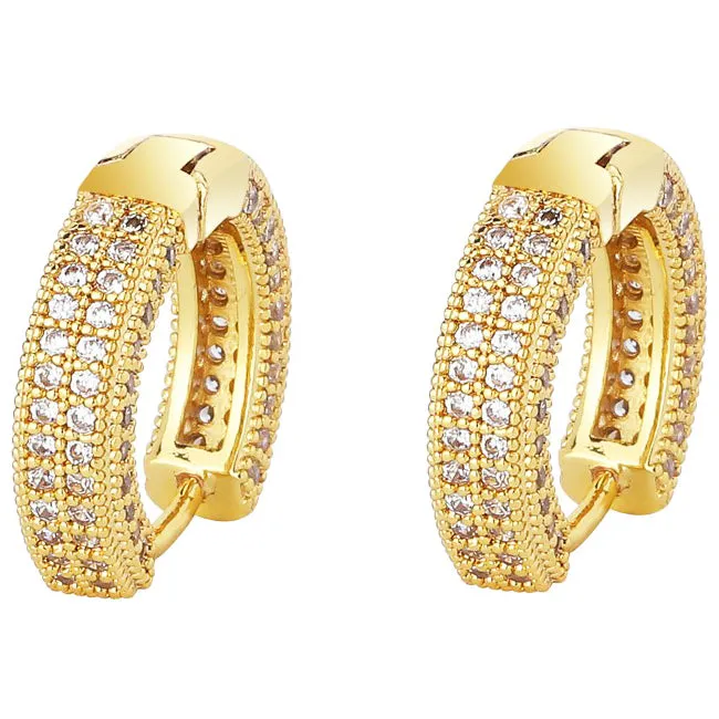 Pave Hoop Earrings in Yellow Gold