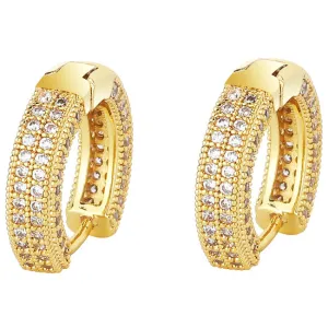 Pave Hoop Earrings in Yellow Gold