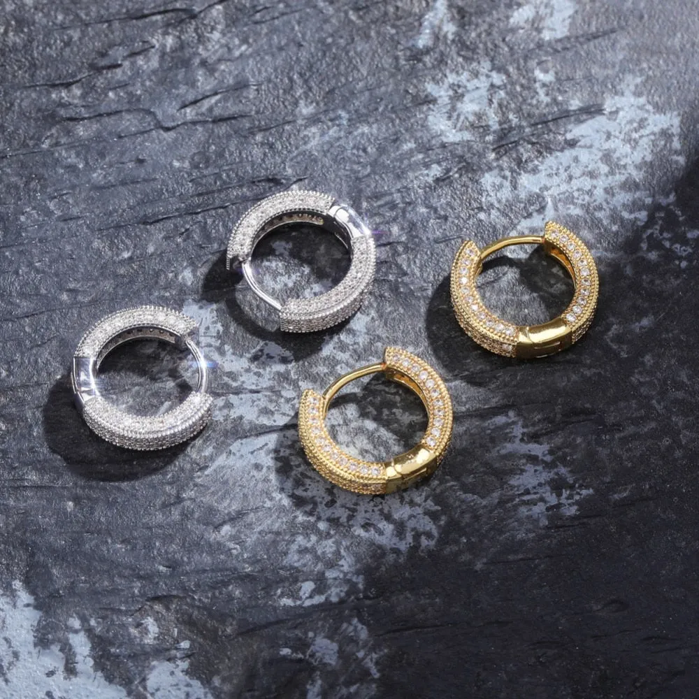 Pave Hoop Earrings in Yellow Gold