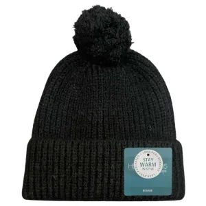 Removable Pom Pom Beanie - Black