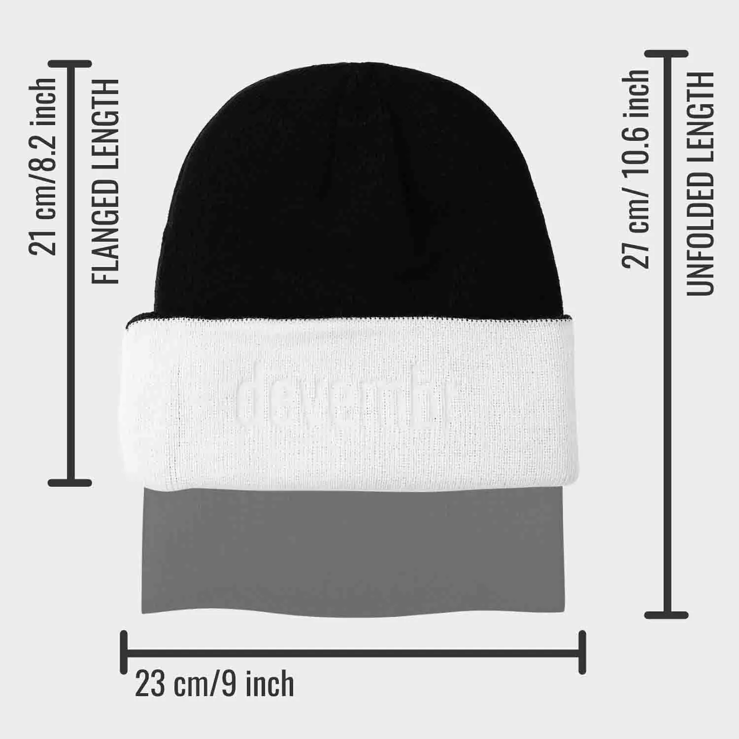 Reversible Beanie Hat (Black and White, Long Brim)