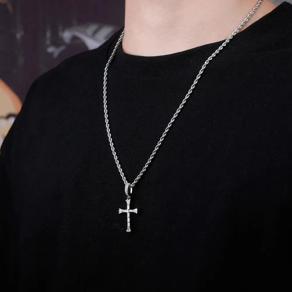 Tapered Baguette Diamond Cross Pendant