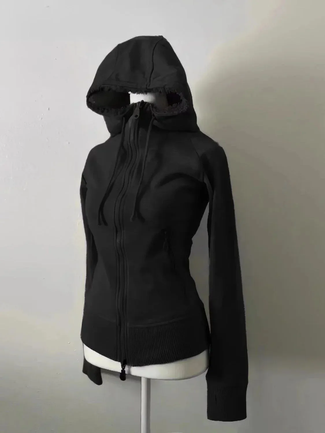 TAVIMART  -  Black Double Zipper Cotton Hoodies Women's Clothes Slim Waist Hooded Vintage Y2k Coat Casual Fashion Simplicity Sweatshirts